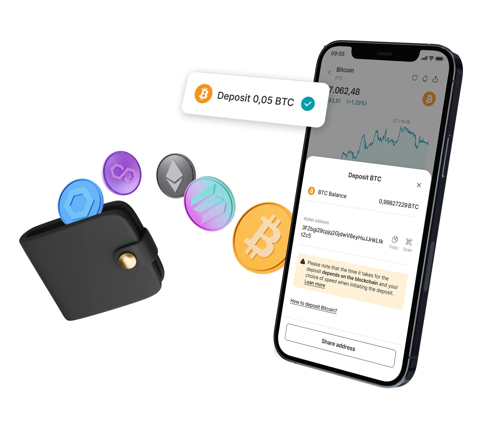 Deposit and withdraw crypto on desktop and mobile